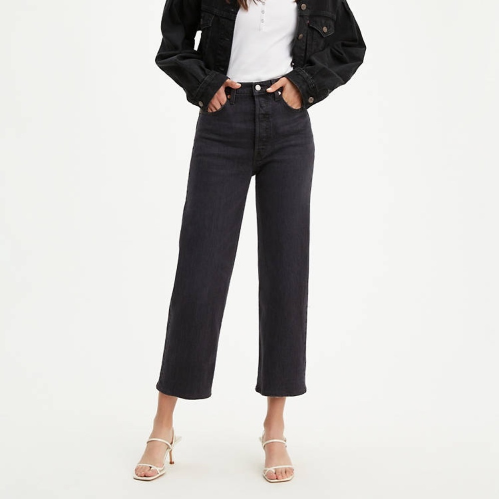 Levi's Ribcage Straight Ankle Women's Jeans Feelin' Cagey Washed Black - 25 x 29
